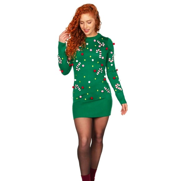 WOMEN'S POP OF PEPPERMINT SWEATER DRESS - Picture 1 of 3